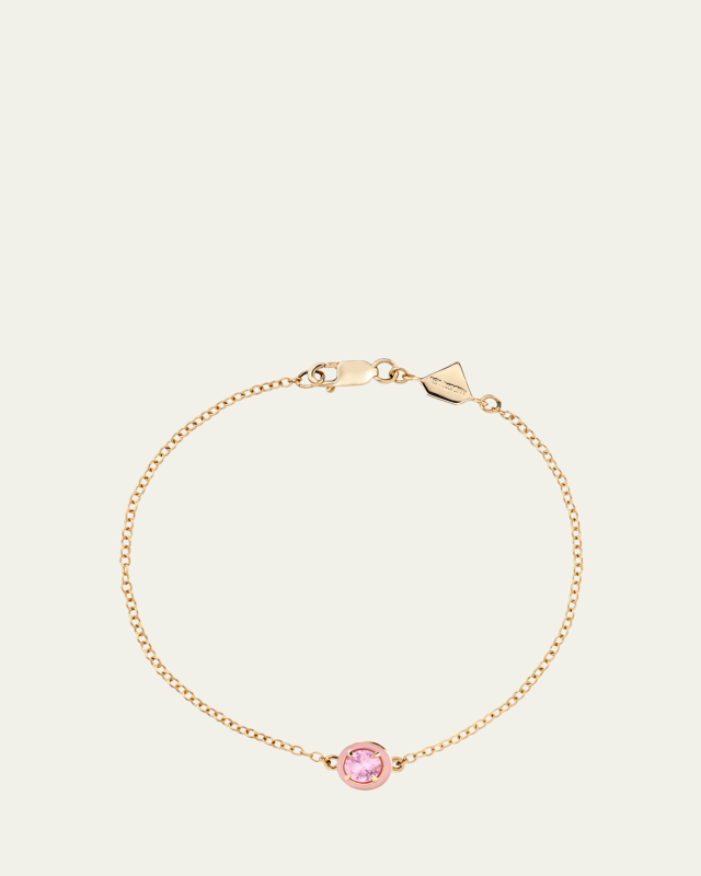 14K Yellow Gold Round Cocktail Bracelet with Lab Created Pink Sapphire and Pink Enamel